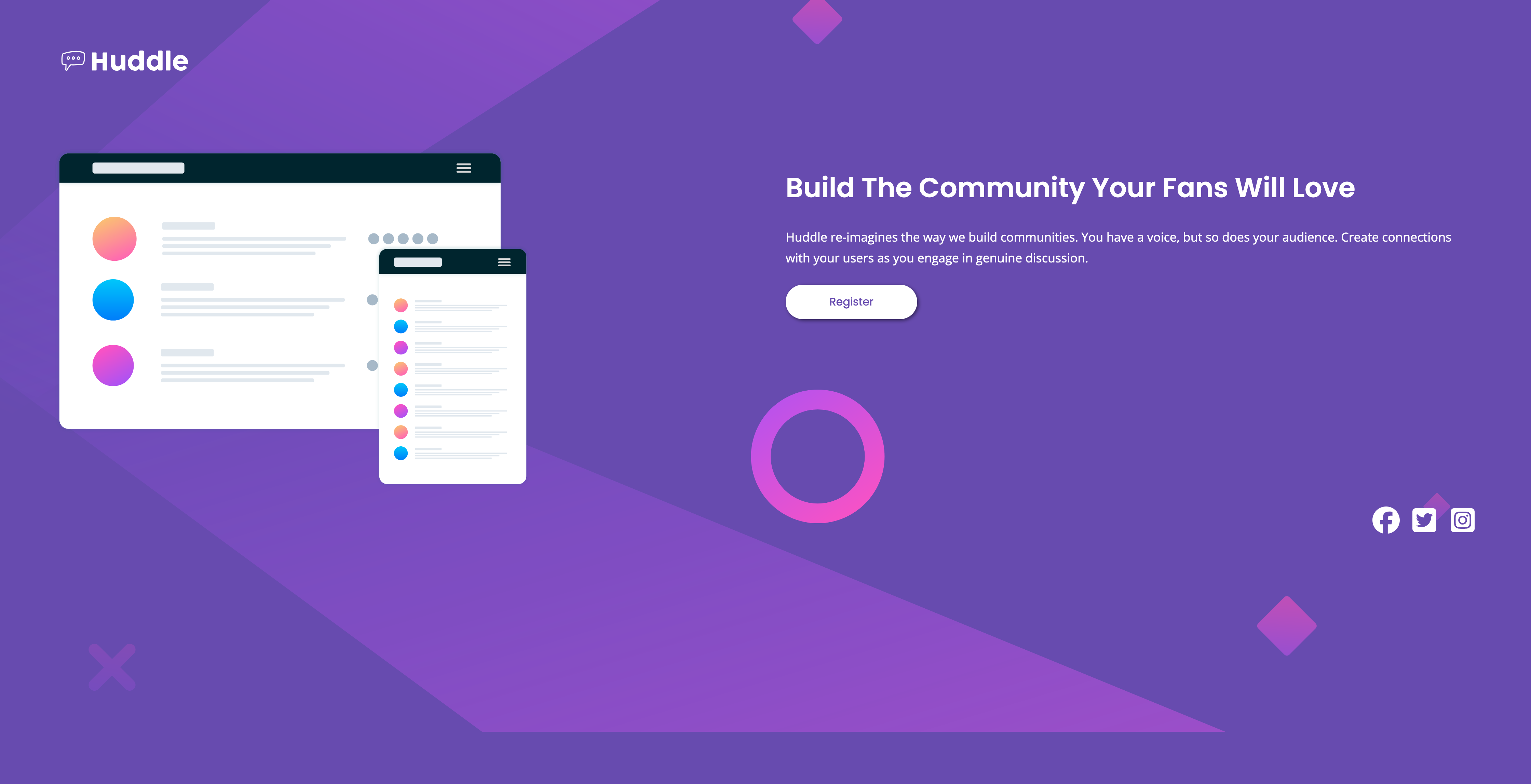 Huddle landing page with a single introductory section