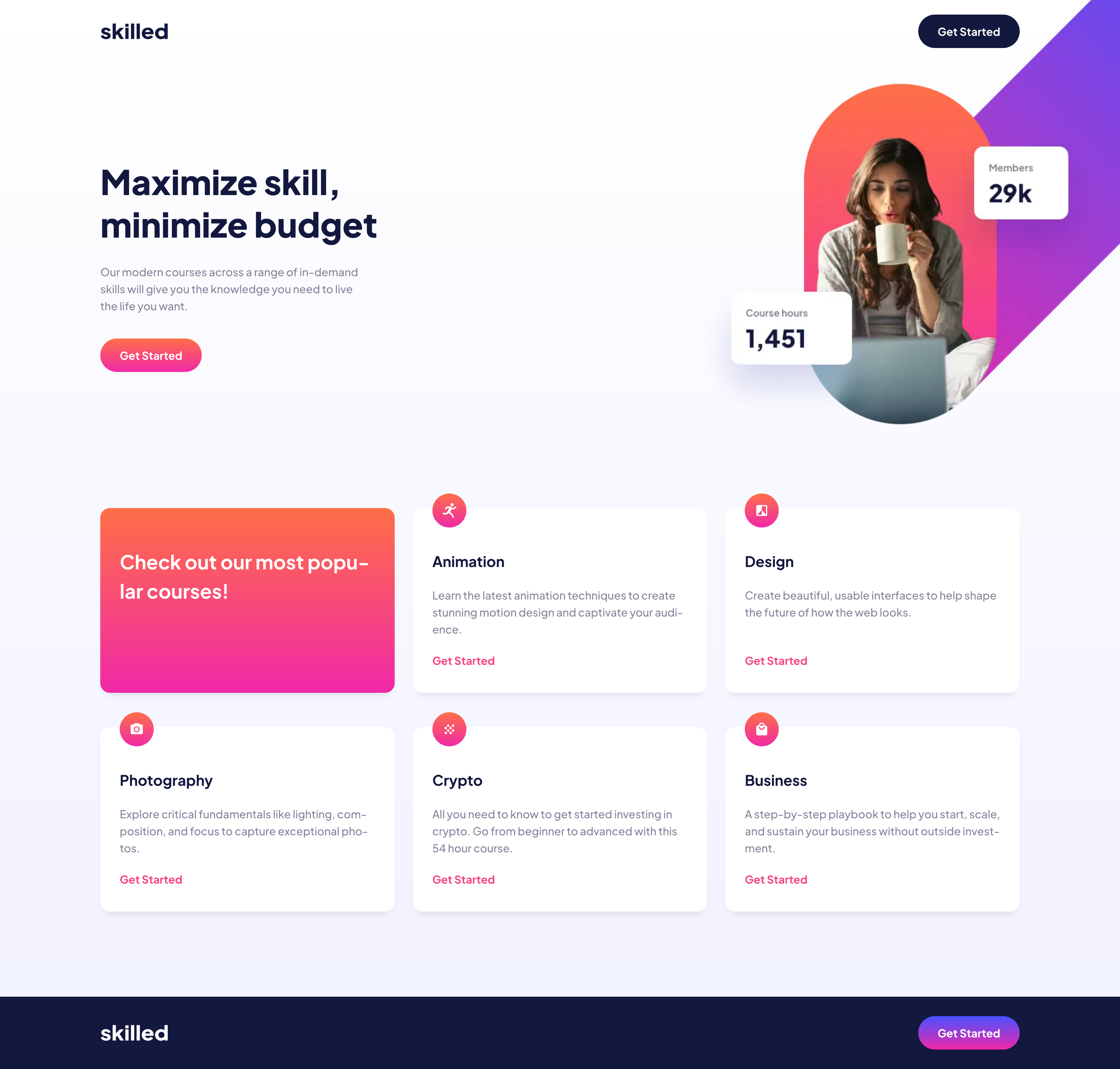Skilled e-learning landing page
