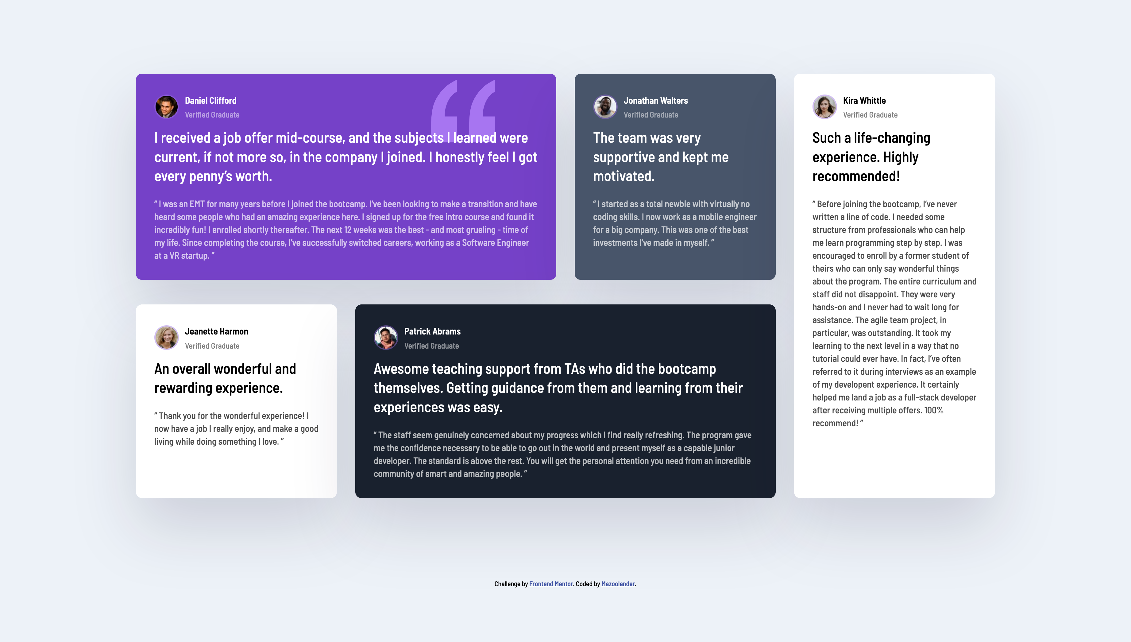 Testimonials grid section